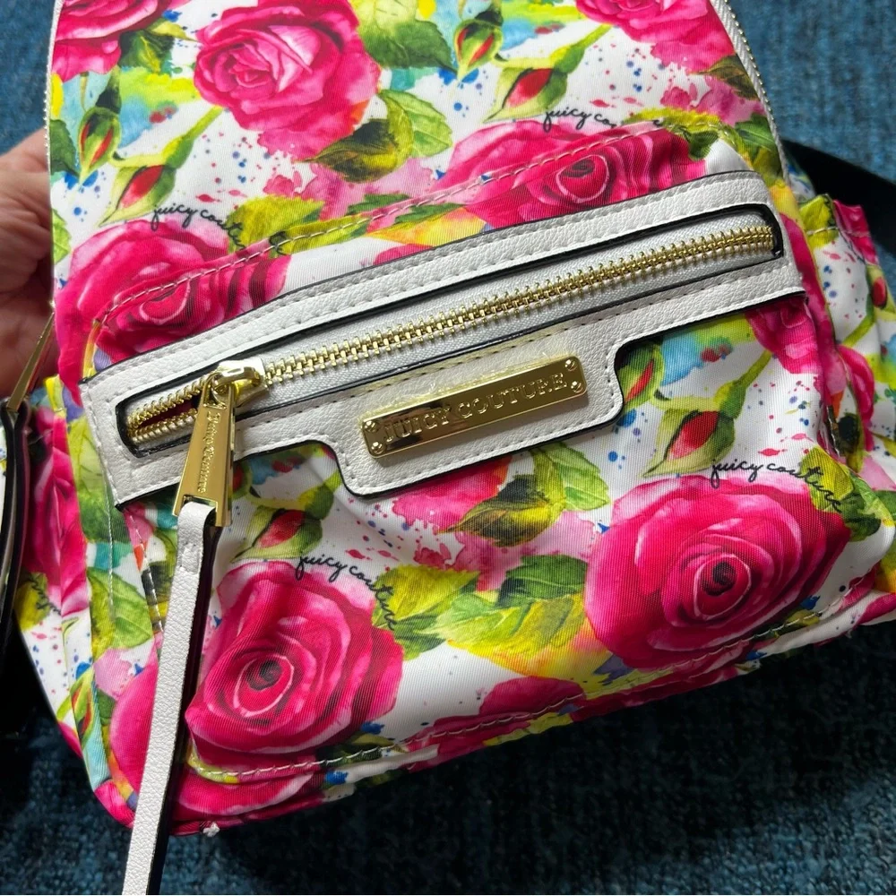 Juicy Couture Rosie Rose Print Mini Backpack in Pink White Floral Purse Bag